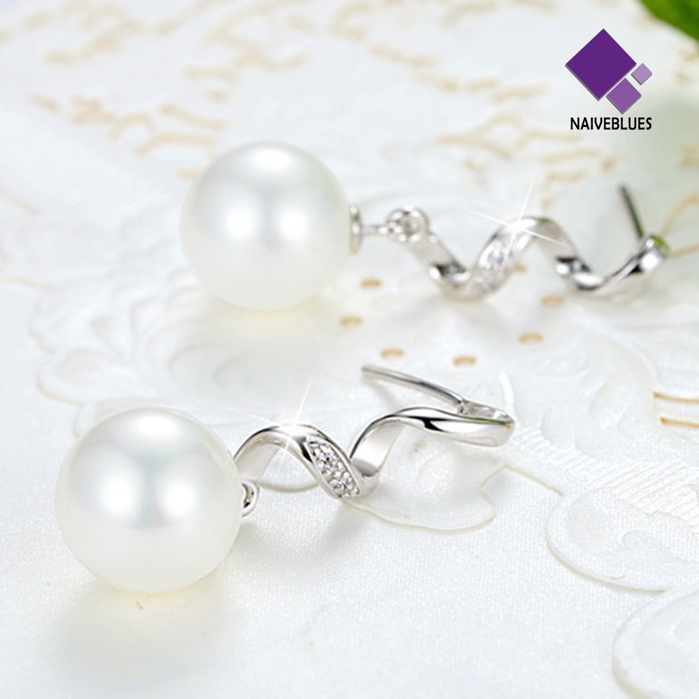 Anting Panjang Gelombang Aksen Mutiara Berlian Imitasi Untuk Wanita