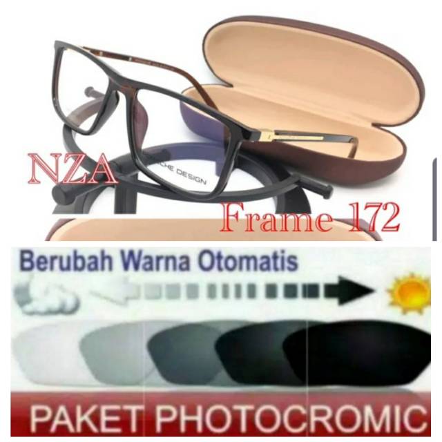 Frame Kacamata Pria Sporty Terbaru 172 Free Lensa Photocromic Minus anti UV dan Plus Anti Radiasi