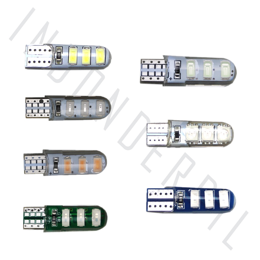 Lampu Variasi LED Jelly 6 Titik LED T10-T 10 Diam-Strobo-Kedap-Kedip Sein-Sen-Ritting-Riting-Speedometer-Senja-Kilometer Hijau-Ungu-Kuning-Putih-Biru-Merah-Ice Blue