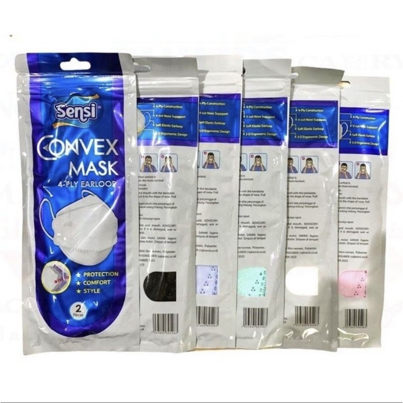 SENSI CONVEX MASK 4 PLY EARLOOP SACHET ISI 2PC ORIGINAL PABRIK SENSI (BUKAN REPACK) ADA EMBOSS SENSI