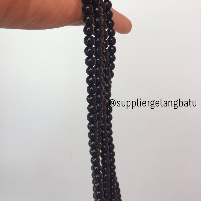 renceng batu alam manik obsidian black onyx kilap 8mm gelang kalung