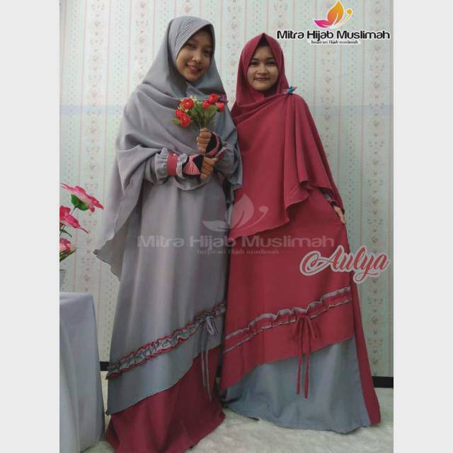 Gamis Aulya Pink Coral-Abu
