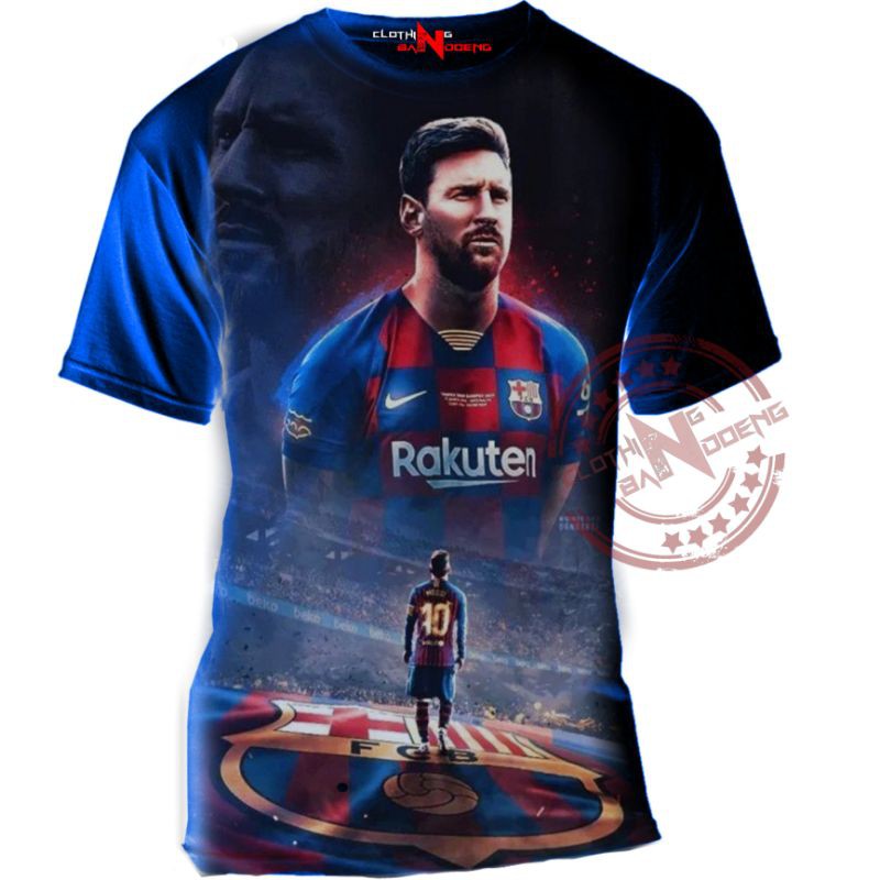 Kaos Bola Barca Messi Fullprint anak cowok 2 - 10 tahun, jersey barcelona