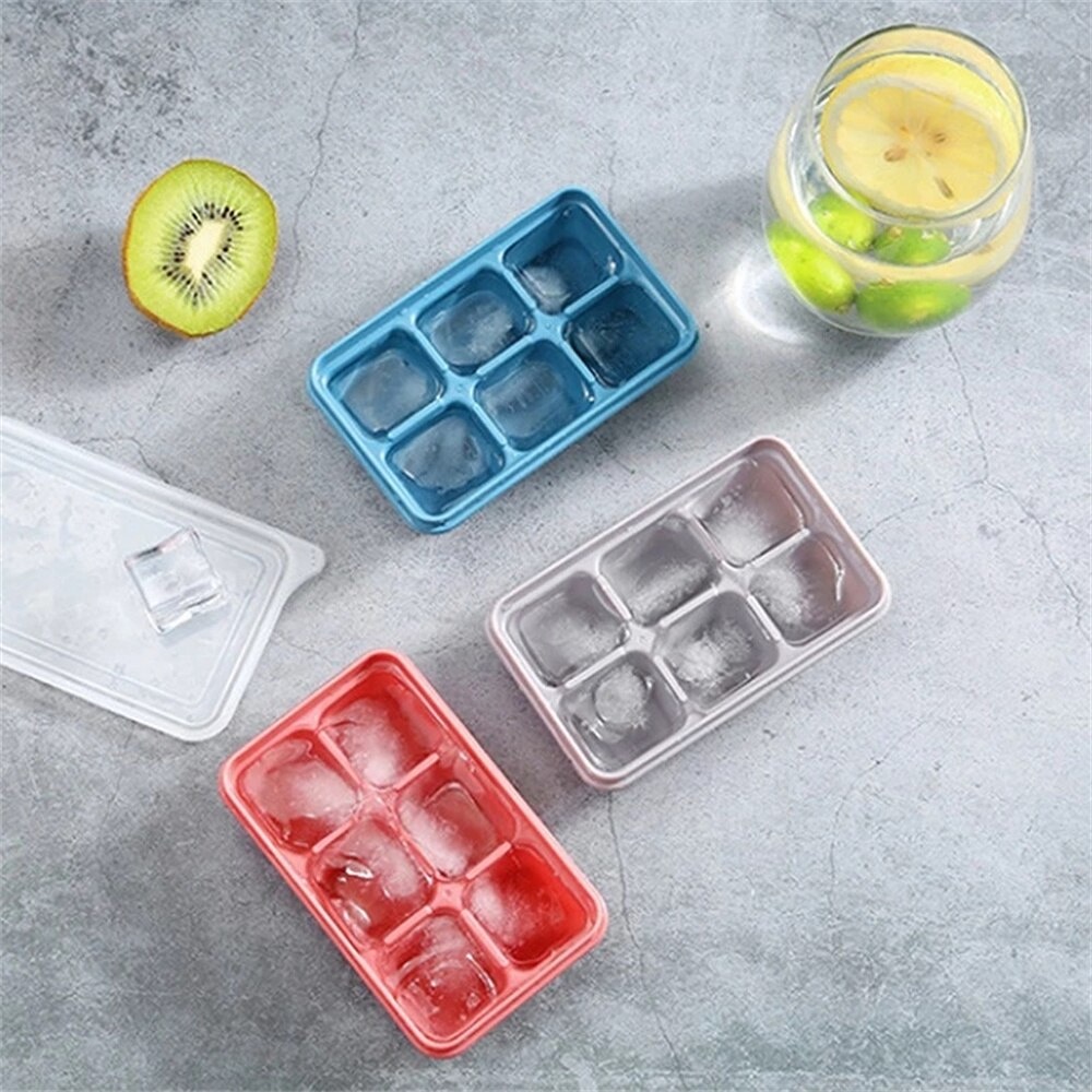 Cetakan Es Batu Silikon dengan Tutup Besar 6 Sekat Ice Cube Silicone