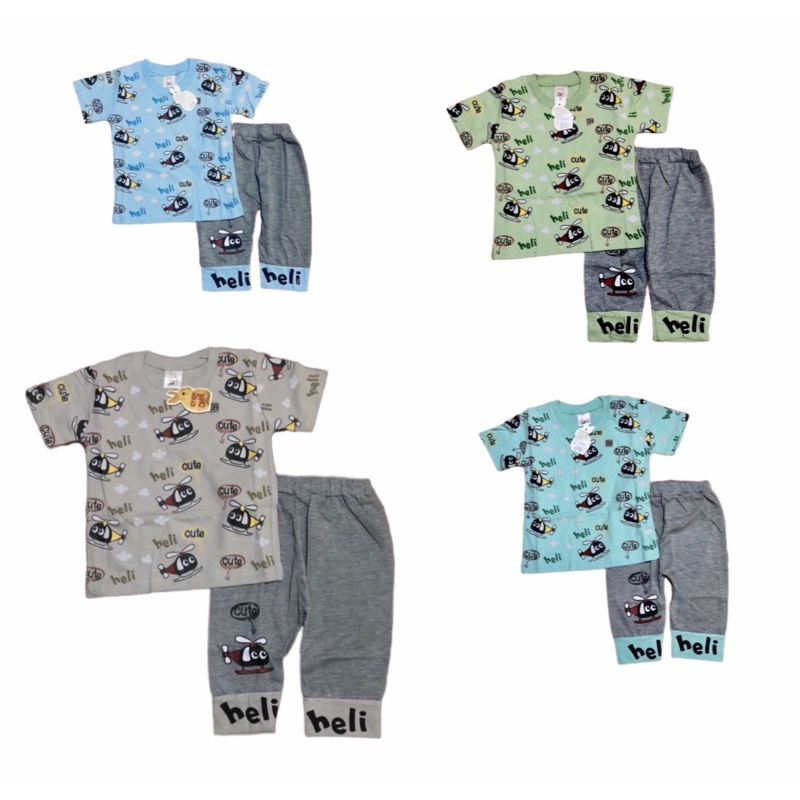 STEP ONE setelan baju anak gambar heli copter,baby's wear (1-3tahun)