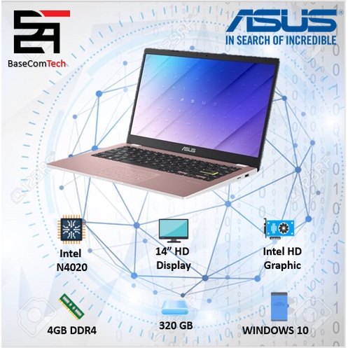 Laptop Asus Vivobook E410MA INTEL N4020 RAM 4GB 128/192GB 14HD WINDOWS 10-PINK 320GB SSD HD