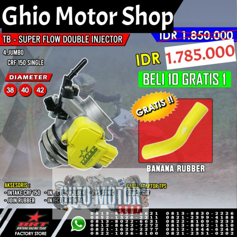 THROTTLE BODY BRT CRF JUMBO 150 SINGLE INJECTOR  SIZE 38 40 42 MM TB CRF BRT ORIGINAL PAKET TB CRF 150 1 SET