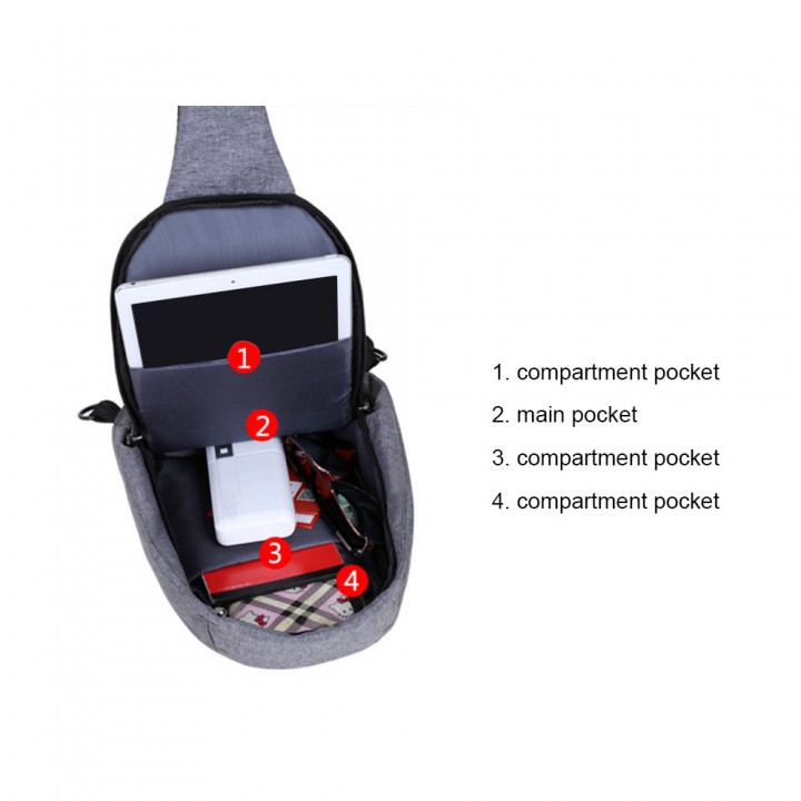 Chest Pack 651 Cross Body Sling Bag USB Anti Theft 2018 Grey