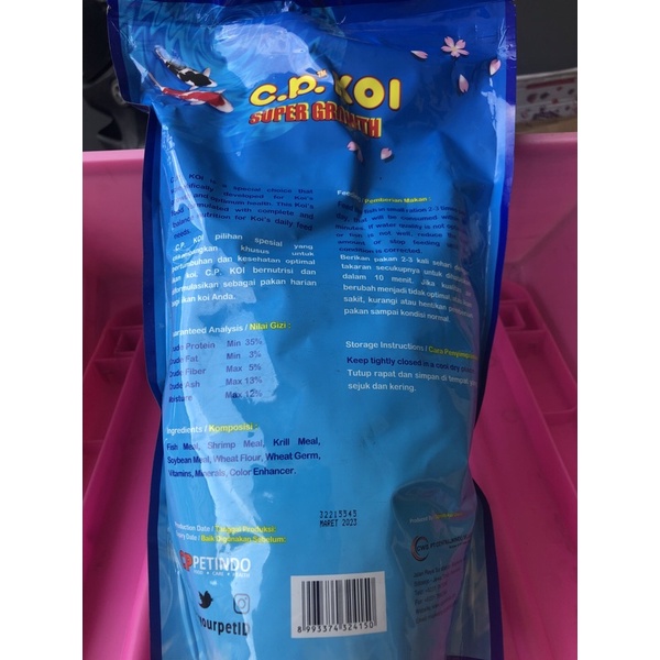 CP KOI SUPER GROWTH SIZE MEDIUM 1 kg,  Makanan Pakan Pelet Ikan Fish Food