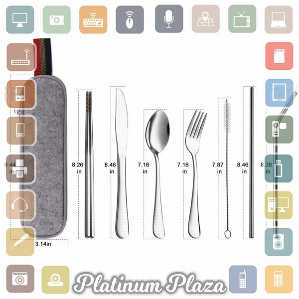 Knifezer Set Alat Makan Sendok Garpu Pisau Sumpit Sedotan Besi Japanese Style - EA02`3A474V-- Silver