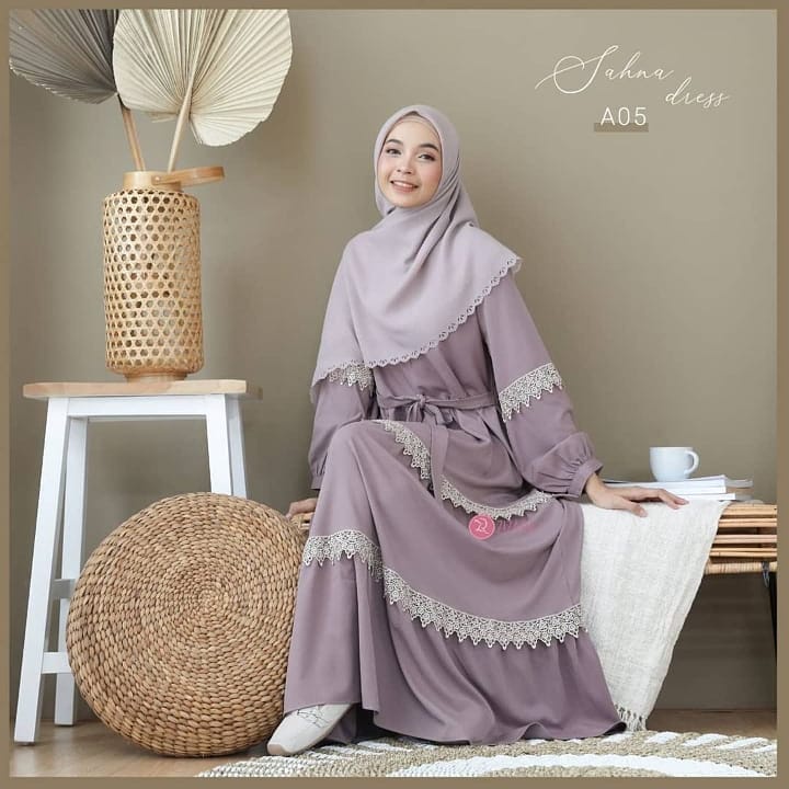 DRESS MUSLIM WANITA MODEL TERBARU GAMIS MUSLIM FULL RENDA BAJU KURUNG 2021 SAHNA DRESS GAMIS PESTA