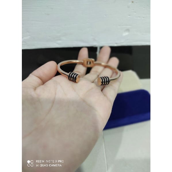 Gelang bangle paku kepala zircon hitam double titanium korea style anti karat - ercassia