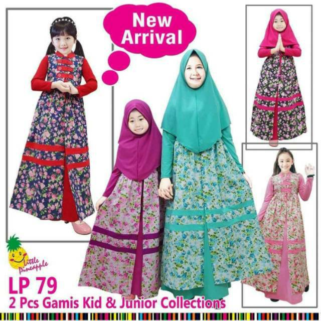 Gamis muslim anak perempuan / baju anak little pineapple / setelan muslim little pineapple 79