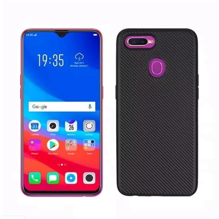 Case Oppo A7 2018 Carbon softcase TPU Slim Carbon Casing OPPO A7 - Hitam Limited