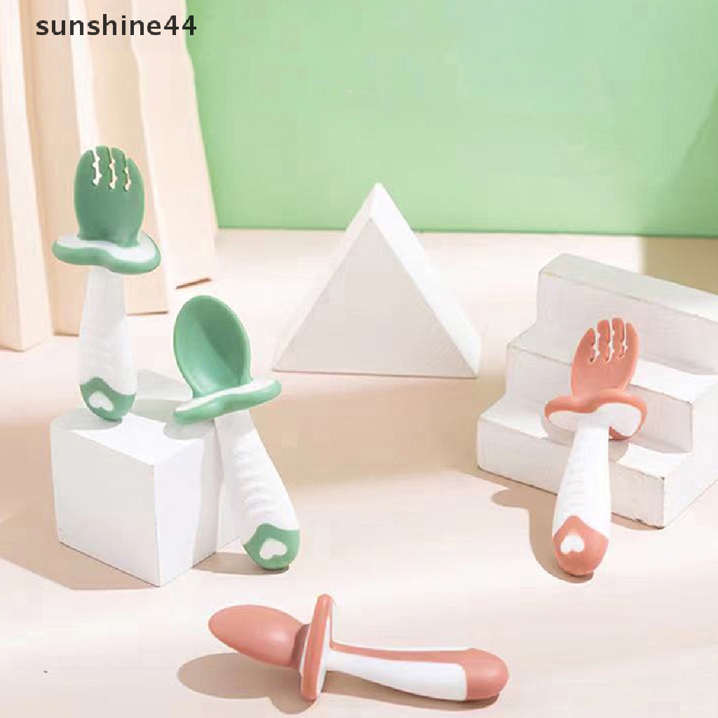 Sunshine 2Pcs Sendok + Garpu Makan Bayi Bahan Silikon BPA Free