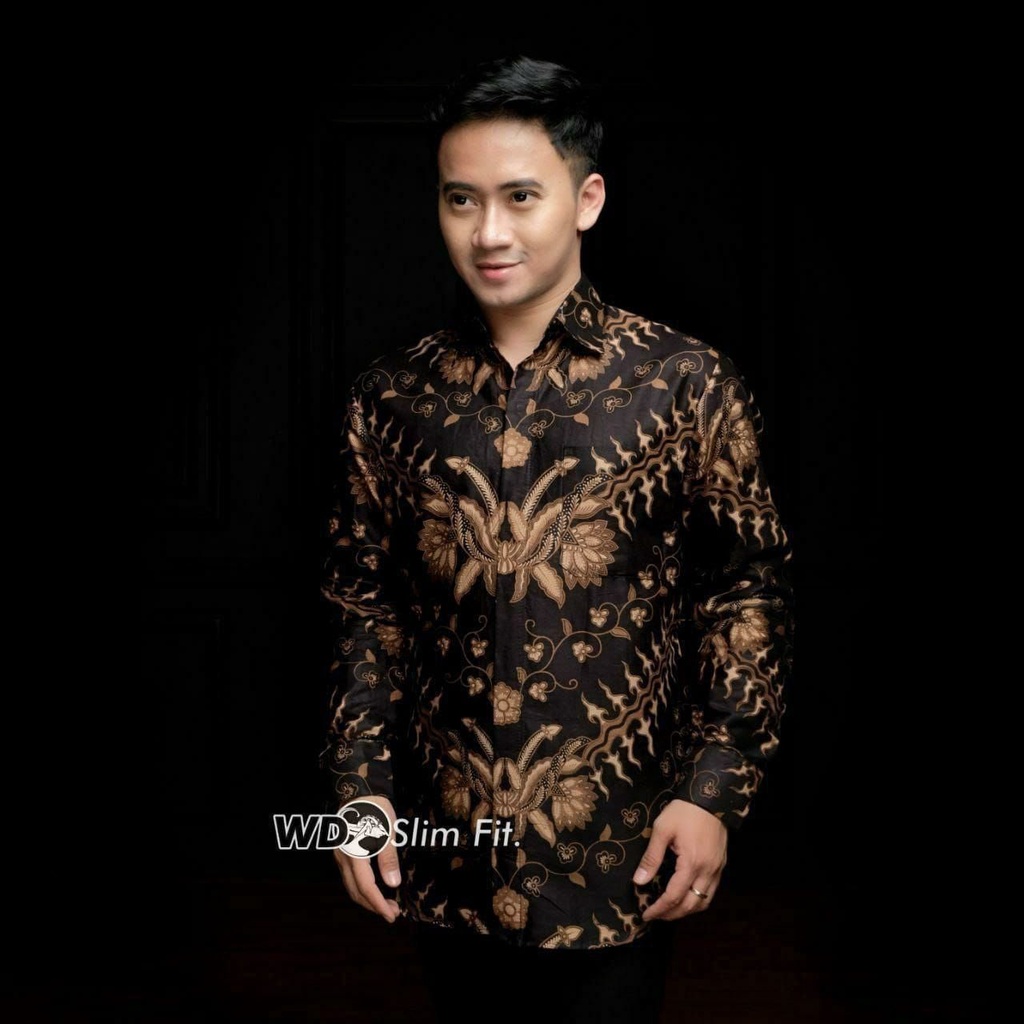 Kemeja batik lengan panjang size m l xl xxl xxxl-NO Kmj Keris Hitam