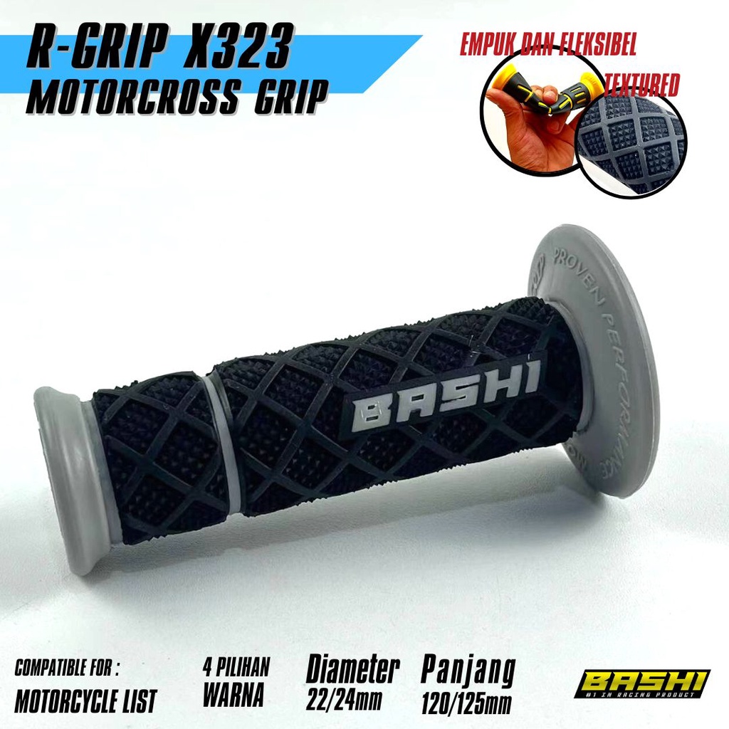 HANDGRIP MOTOR BASHI R-GRIP X323 TPR MOTOCROSS EMPUK FLEKSIBEL ANTI SLIP TOURING