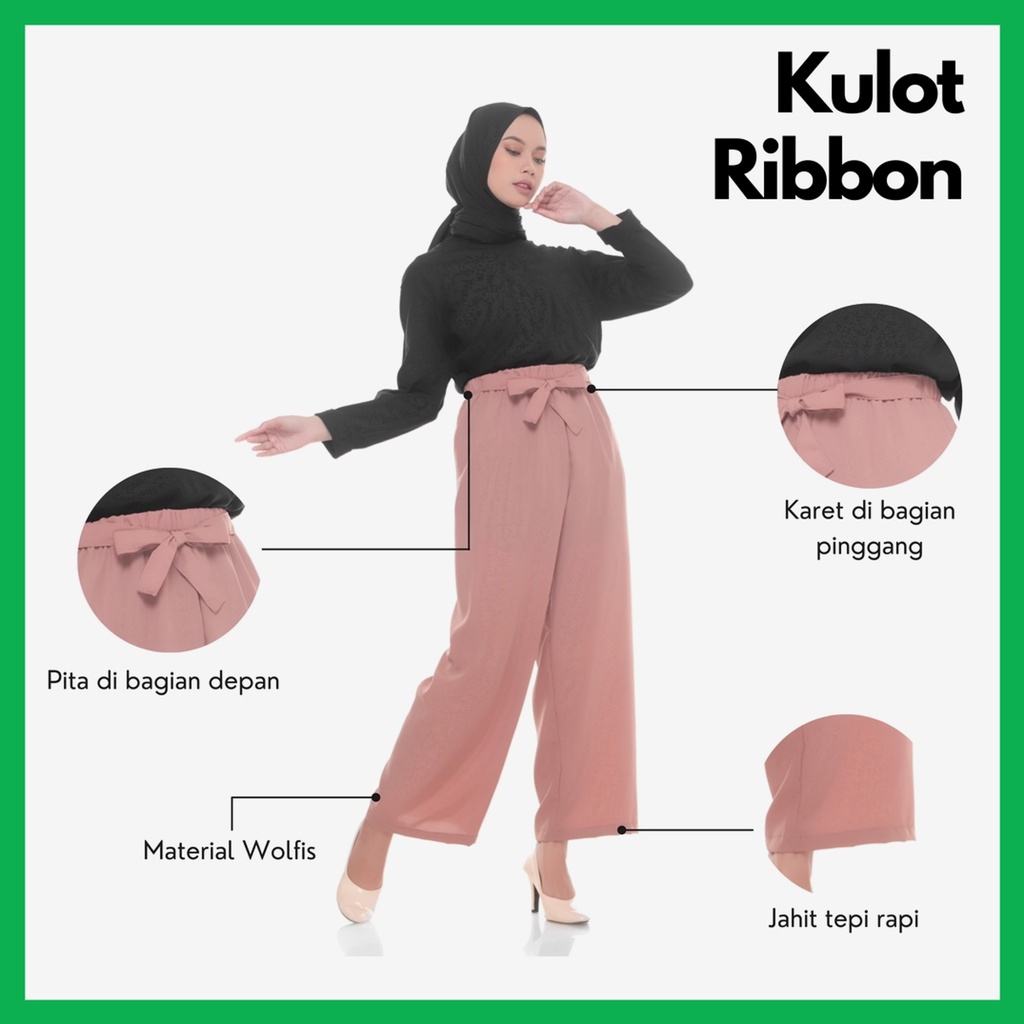 Cileunyi Collection Daily Kulot Tali Wolfis / Celana Wanita Kantor Kulot Nyaman / Kulot Ribon Pants HighWaist HW / Loose Ribbon Cullote Pant Grosir