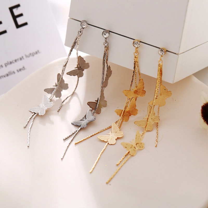 Anting Rumbai Panjang Desain Butterfly Bahan 925 Silver Needle Gaya Korea Untuk Perempuan