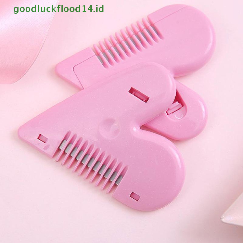 (GOOGFOUR) Sisir Mini Bentuk Hati Warna Pink Dengan Pisau Untuk Potong Rambut