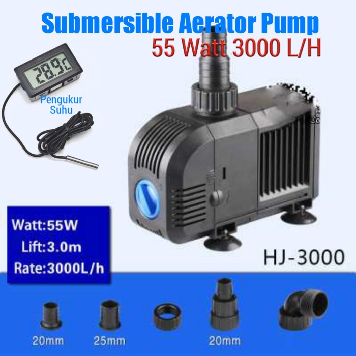 Mesin Pompa Celup 3000 L/H 50-55 Watt Airator Akuarium Kolam Bioflok