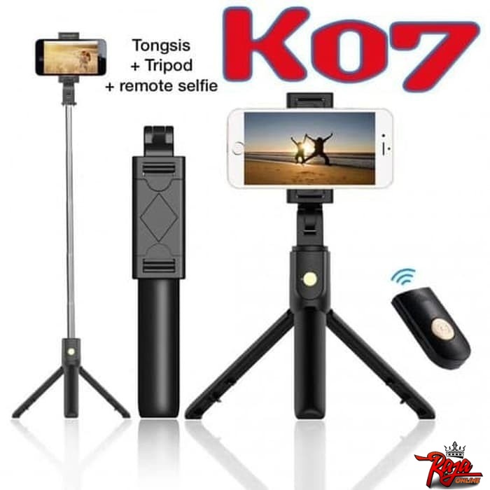 R01- 3 IN 1 Tripod + Tongsis Phone Holder Stand Bluetooth Wireless R1/K07