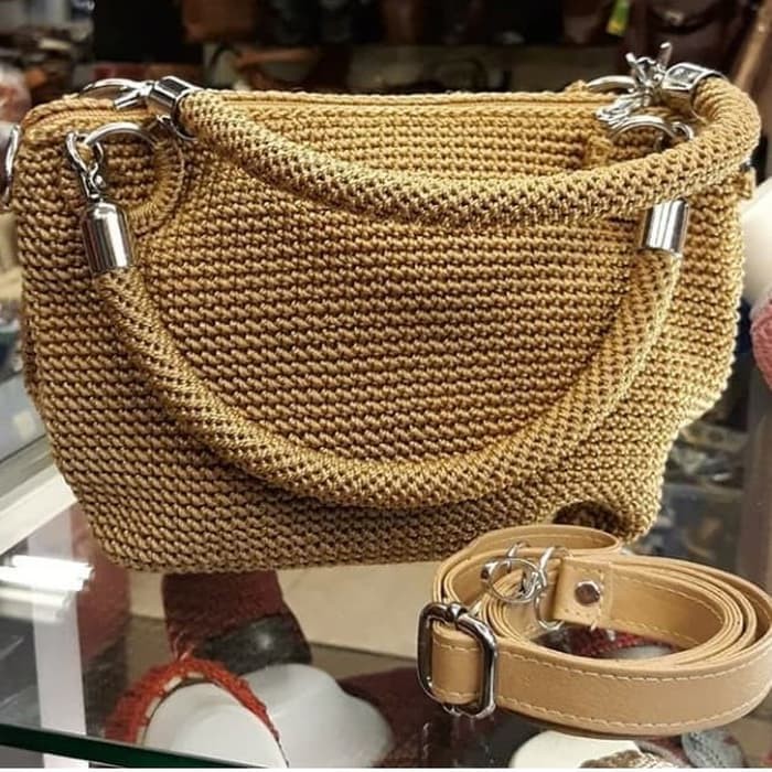 Tas Rajut Wanita Nilon Triple Pesta Handbag Selempang Murah -