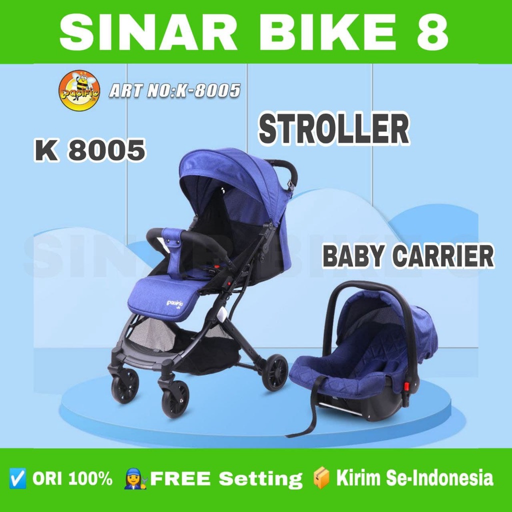 Baby Stroller &amp; Baby Carrier Pacific K8005 Bisa 3 Posisi Duduk, Rebah dan Tidur