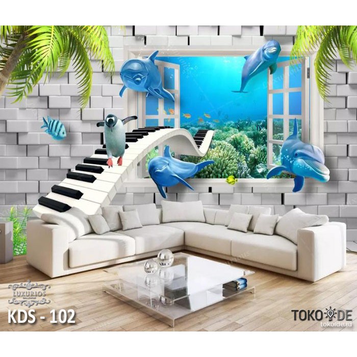 3D Wallpaper Custom Wallpaper Anak Wallpaper Laut Sticker Underwater Motif Pemandangan Ikan