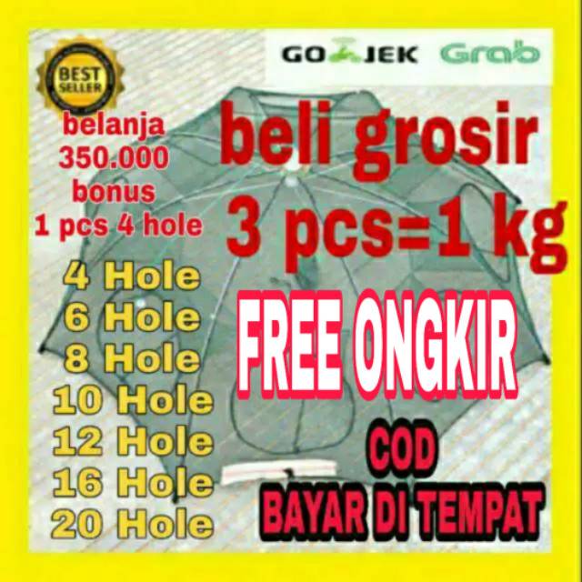 Payung Bubu Jaring Jebakan Perangkap Udang ikan Kepiting Model Payung 8 Lubang