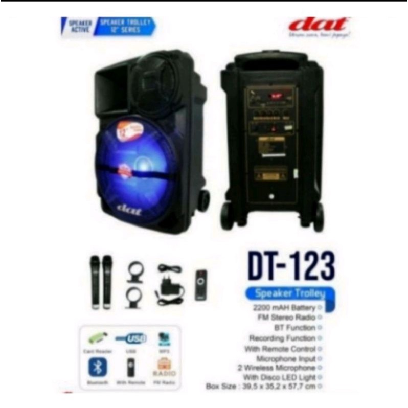 SPEAKER PORTABLE MIC WIRELESS 12 INCH DAT 123 BLUETOOTH ORIGINAL DAT