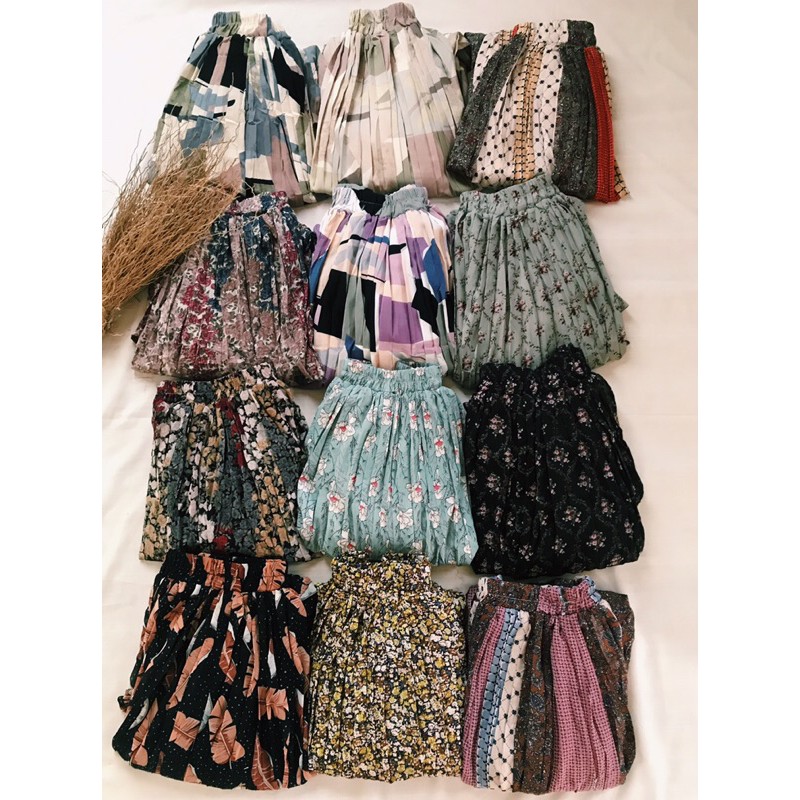 Rok Panjang Plisket Prisket Pastel/ Rok Import / Rok Bunga / Maxi Skirt Motif Bunga Floral Lucu