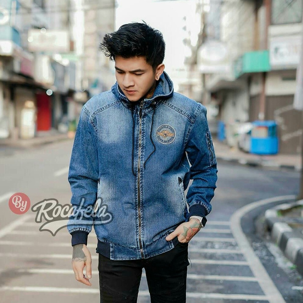 ROCAFELA - Jaket Jeans Denim Bomber Topi Original