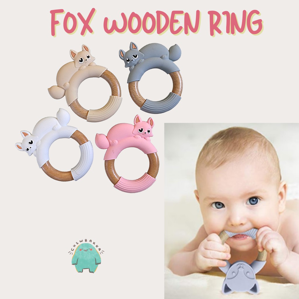 WOODEN - SILICONE BABY TEETHER FOX RING