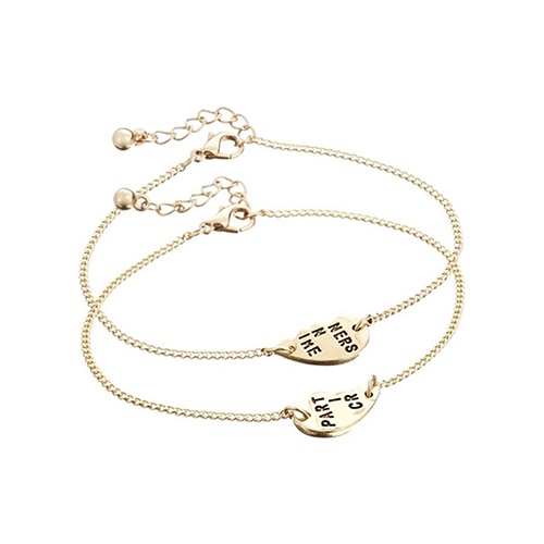 Hu Hu Hu Hu Hu Alat Bantu Pasang Kacamata♡ 2pcs Gelang Rantai Bentuk Hati Tulisan Partners Sisters Untuk Wanita