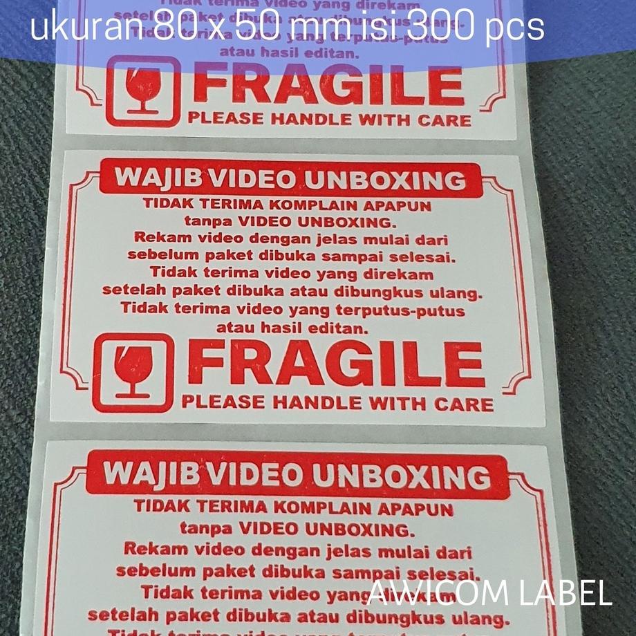 

JK#014|⭐ Label Sticker FRAGILE Wajib Video Unboxing Stiker Perhatian Online Shop 80x50 isi 300 pcs⭐t