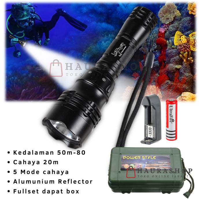 ZXT-T6 Paket Senter Selam Scuba Diving Waterproof LED XM-L T6 Air Laut 5 Mode 50M Super Terang