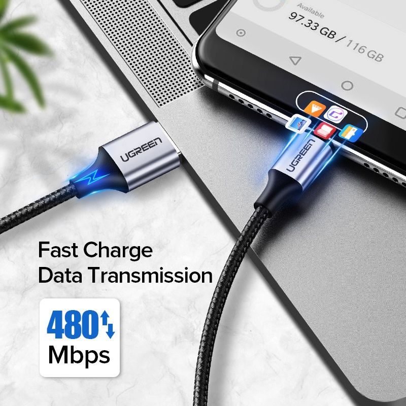 UGREEN Kabel Data Charger USB Type C Fast Charging Data Cable 3A Alumunium Braided Qualcomm