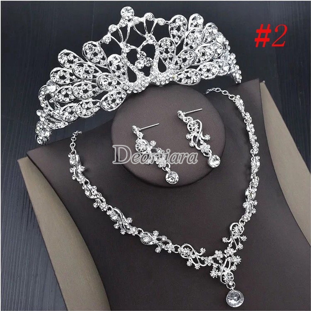 New Fashion Simple Bride Crown Necklace Earrings Three-piece