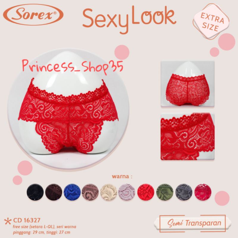 Sorex CD Wanita  Brukat Sexy Look Celana Dalam Wanita Semi Tranparan Extra Size