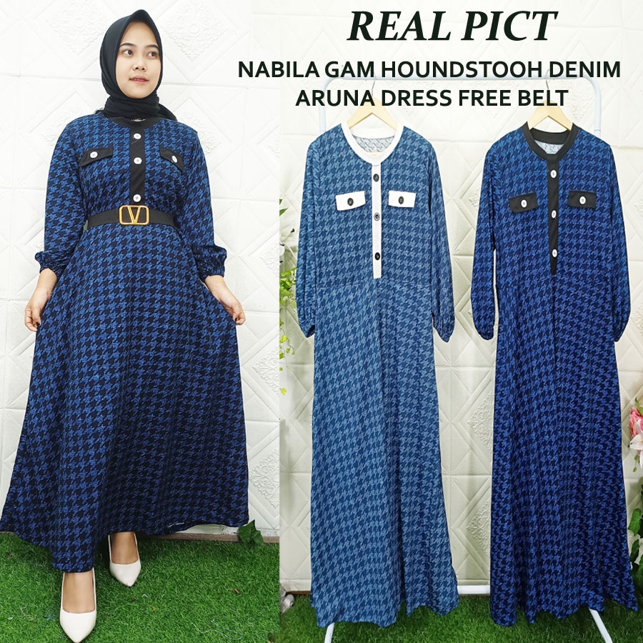 NABILA GAM HOUNDSTOOH DENIM ARUNA DRESS FREE BELT GL FASHION