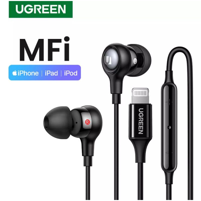 Ugreen Lightning Wired Earphones MFi Certified for iPhone 7 8 X XS XR SE 11 12 13 Pro Max iPad iPod