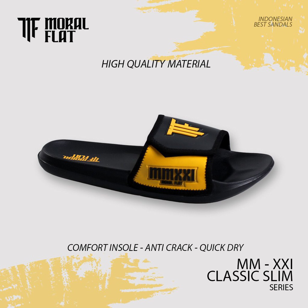 Moral Flat Sandal Slop Casual-Velcro Series-Yellow Black-1