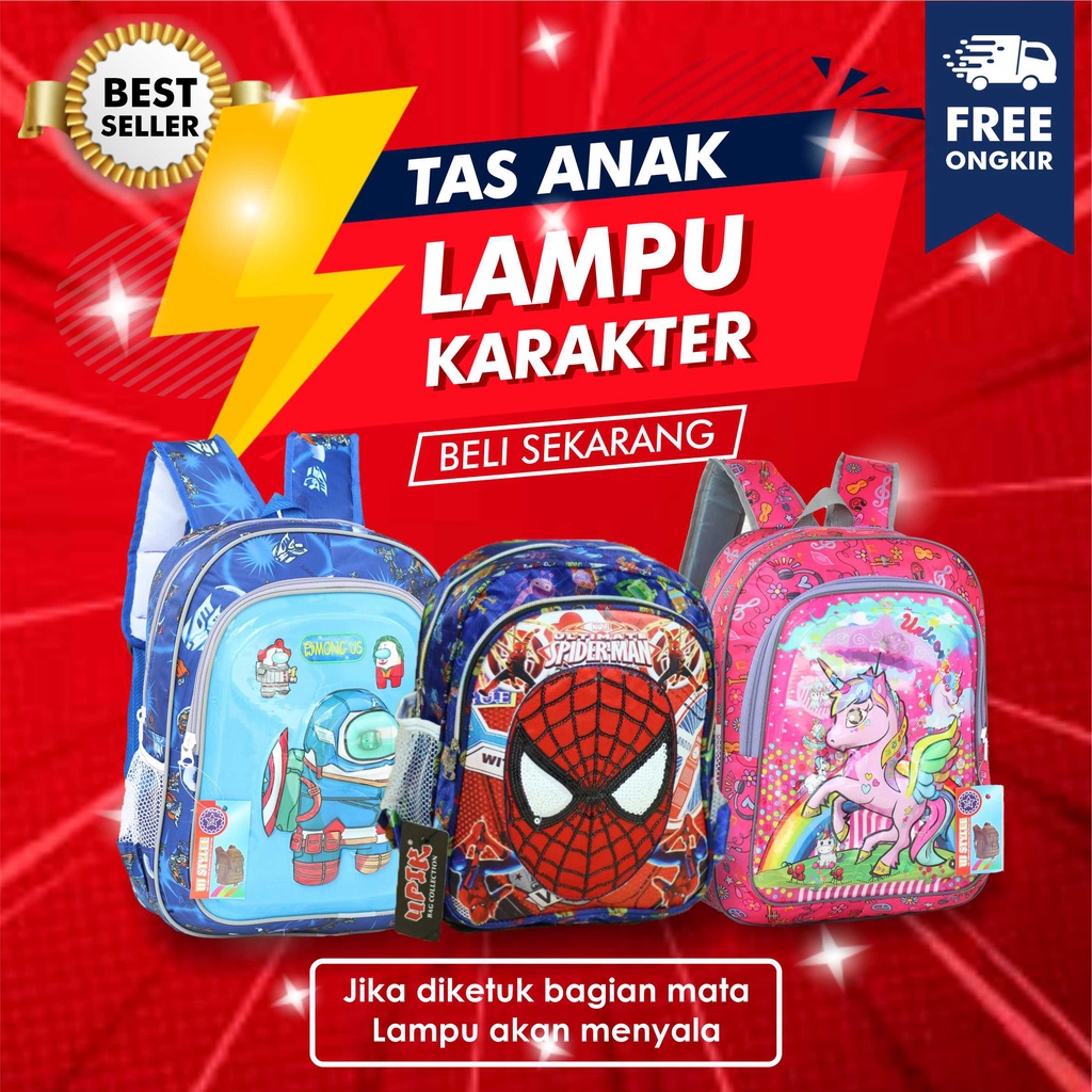 Tas Sekolah Anak Cewek Cowok Ransel LED Lampu Nyala Gambar Motif Kartun Lucu Murah Playgroup PAUD TK