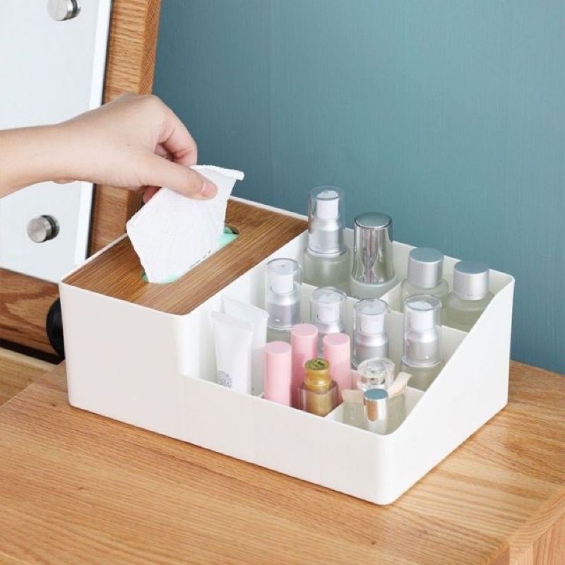 Kotak Tissue Box Storage Plastik 6in1 Box Organizer Tempat Penyimpanan Tissue Remote Phone Kosmetik