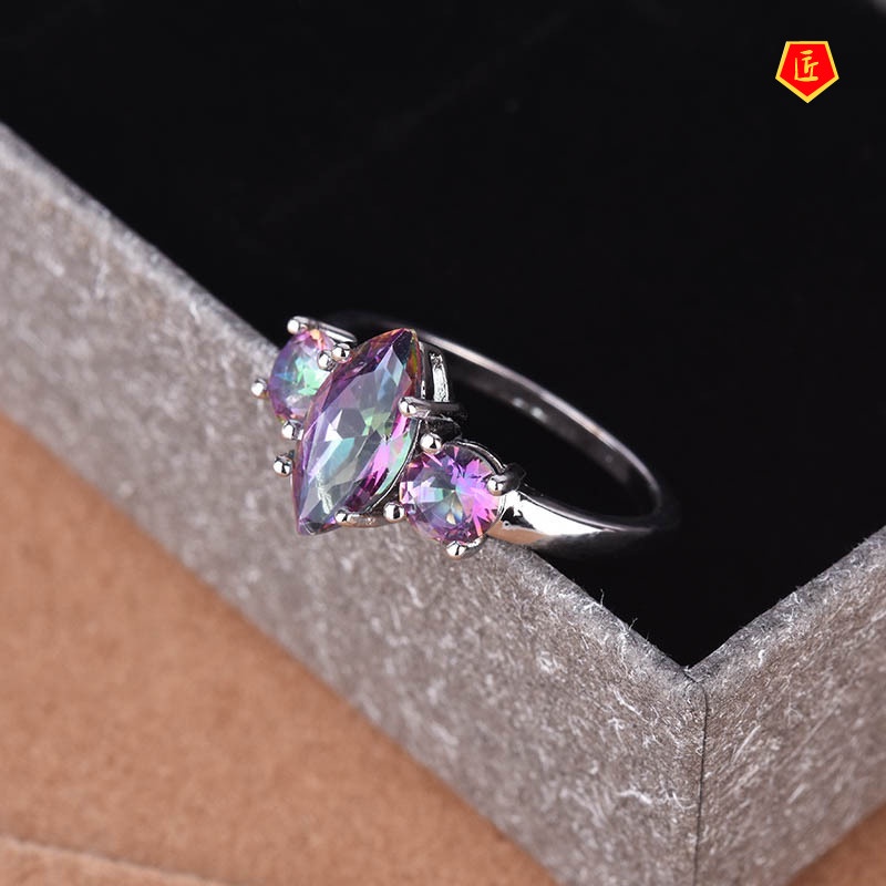 [Ready Stock]Creative Vintage Inlaid Rainbow Color Topaz Ring