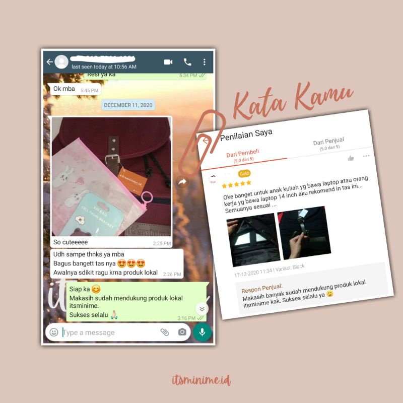 TAS RANSEL KANVAS UNTUK LAPTOP 14 INCH, KAGAMI BACKPACK MERAH