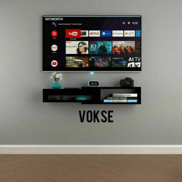 Rak Dinding Tv Minimalis Tempel Gantung Modern Led Panjang Melayang Dekorasi Susun Serbaguna Q