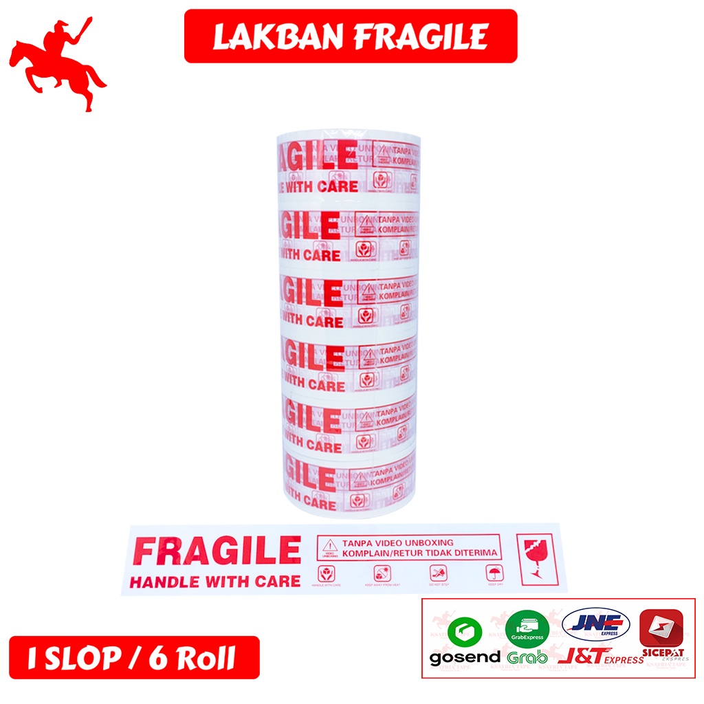 

HenJO Lakban OPP Tape / Lakban Fragile KSATRIA Tape 45mm x 80 Yard (1 Slop)
