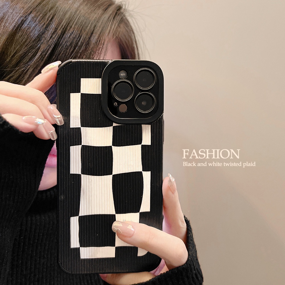 IPHONE Klasik Hitam Kotak-Kotak Tidak Teratur Lensa Kamera Perlindungan Penuh Casing Ponsel Untuk Iphone7 8 PLUS X XR XS 11 12 13 14 MINI PRO MAX SE 2020 Soft Cover